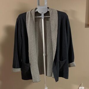 REVERSIBLE Charcoal and Gray Stripe Open Cardigan, large
